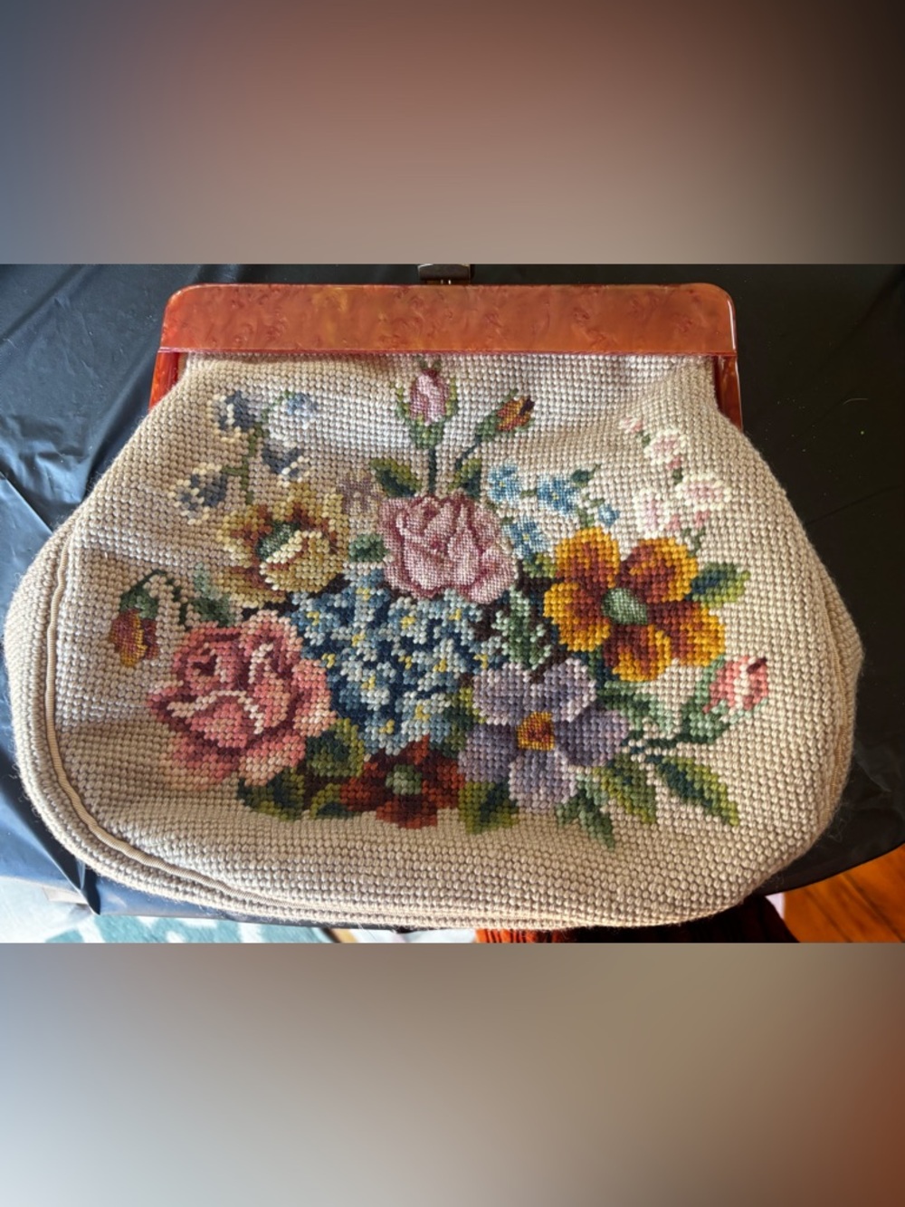 Vintage Floral Needlepoint Handbag - Multicolor Bouquet